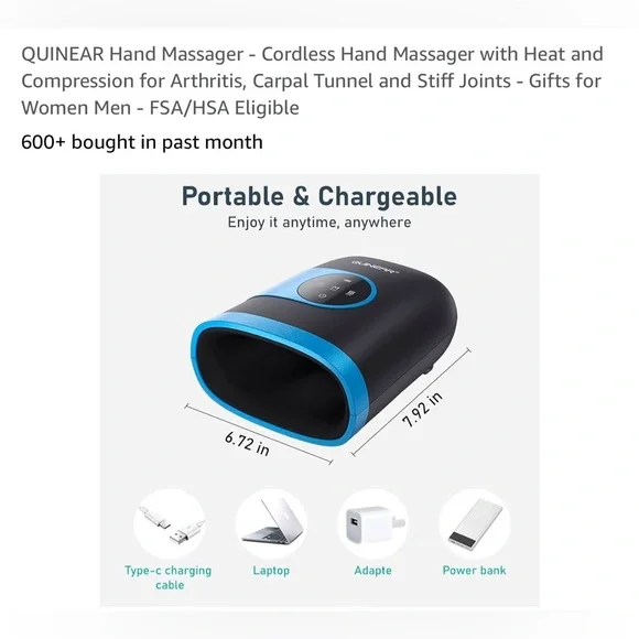 QUINEAR Hand Massager, Cordless Hand Massager with Heat and Compression - Picture 4 of 8